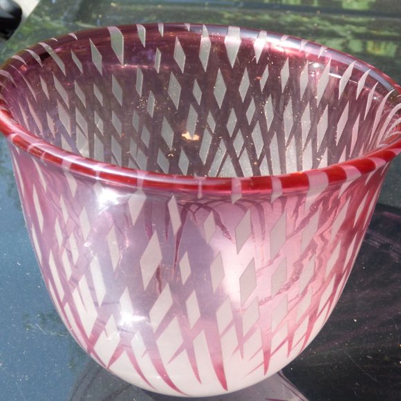 Jim Engebretson & Renee Nielsen Sculpture Art Hand Glass Vase Bowl Diamond Pink - Picture 9 of 9